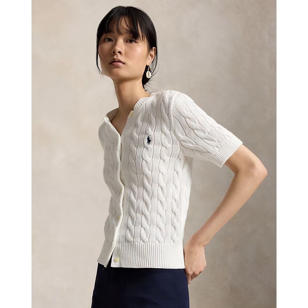 POLO Ralph Lauren Cable-Knit Cotton Short-Sleeve Cardigan, Blue, S, NWT - Picture 2 of 16